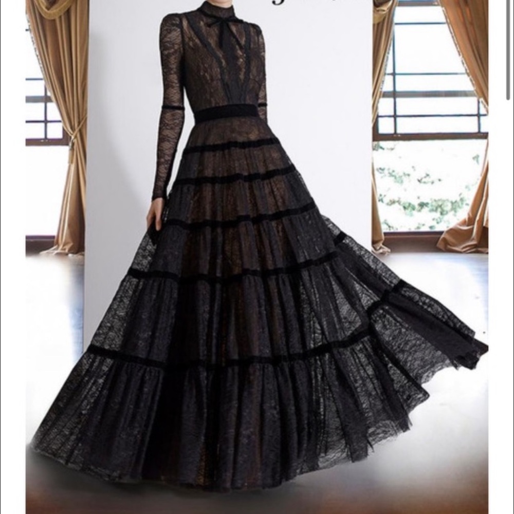 COPY - Janique sheer long sleeve high neck lace a line gown